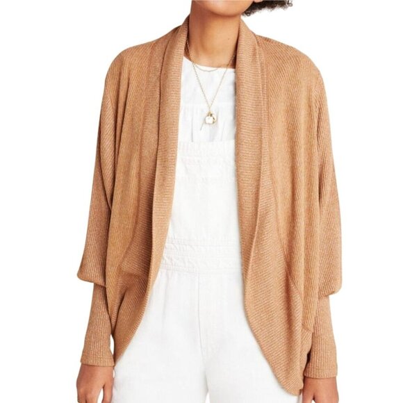 Anthropologie Maeve Ingrid Cocoon Cardigan Cedar Tan Ribbed Open Front Size M - Picture 4 of 10